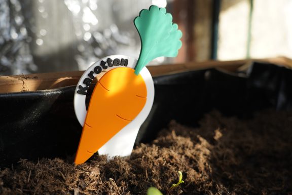 3D-gedrucktes Beetschild "Karotten"